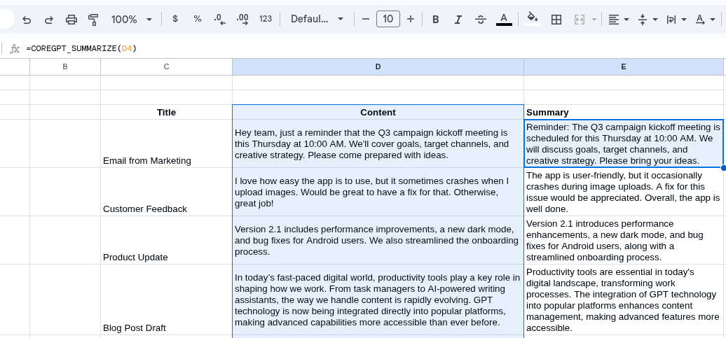 Sheets Smart Summarize